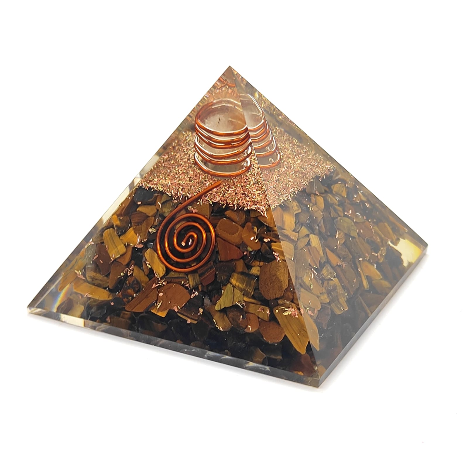 Tiger Eye Natural Crystal Chips Orgonite Pyramid